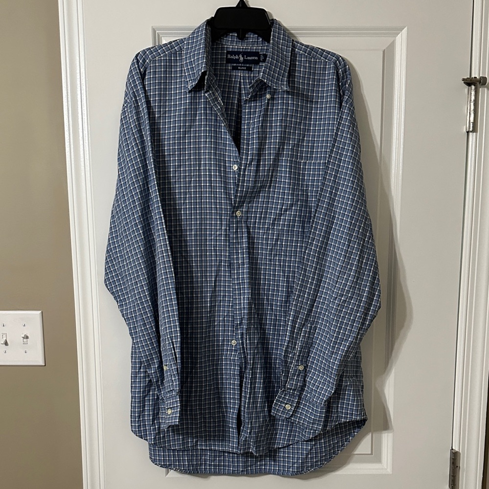 Ralph Lauren Blue Plaid Casual Button Down Shirt